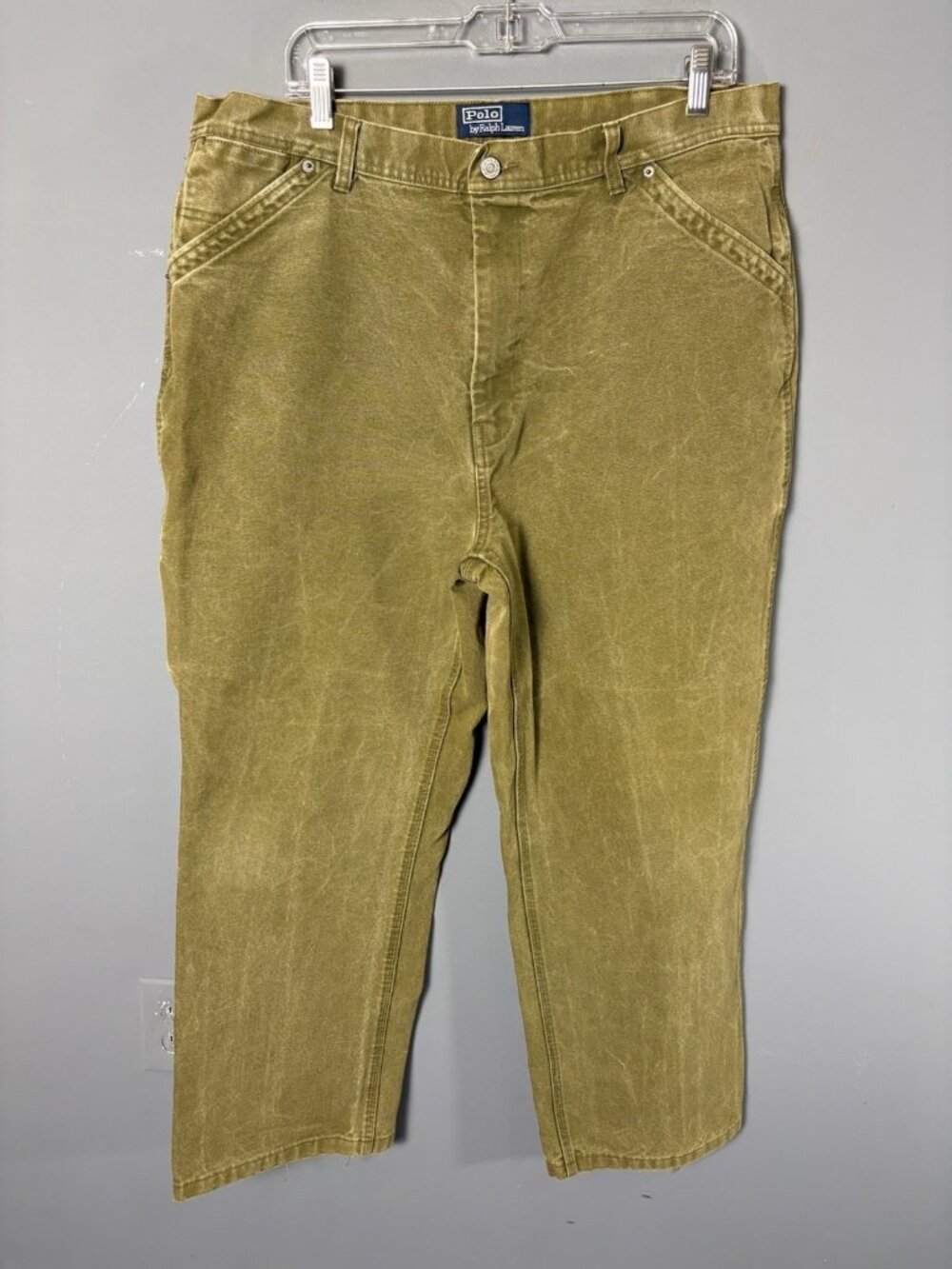 POLO Ralph Lauren Mens Size 38x28 Olive Green Denim Jeans Pants Distressed